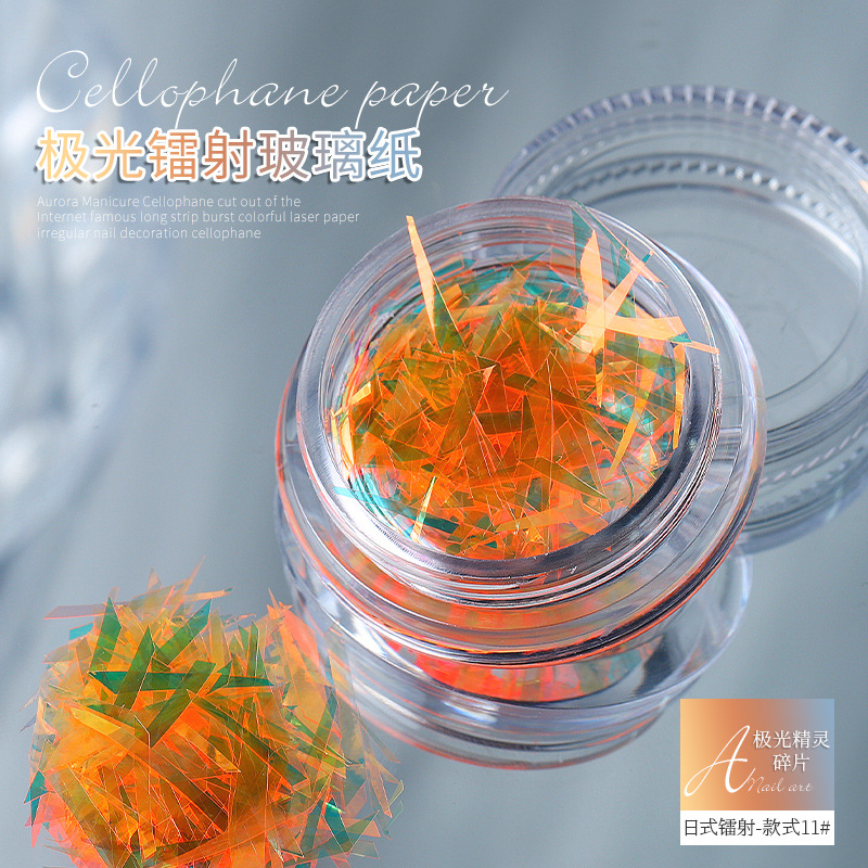 Aurora elfo fragmentos irregulares celofán Corte libre tira flash colorido láser papel uñas pegatina al por mayor