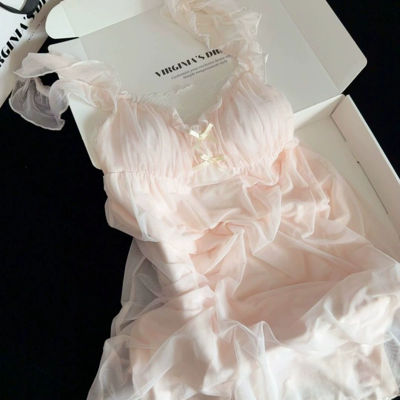 Пижама для женщин с эффектом коррекции фигуры, с накладками на грудь, летняя новинка 2025 года, сладкий бант, чистое желание, студенческая домашняя одежда.