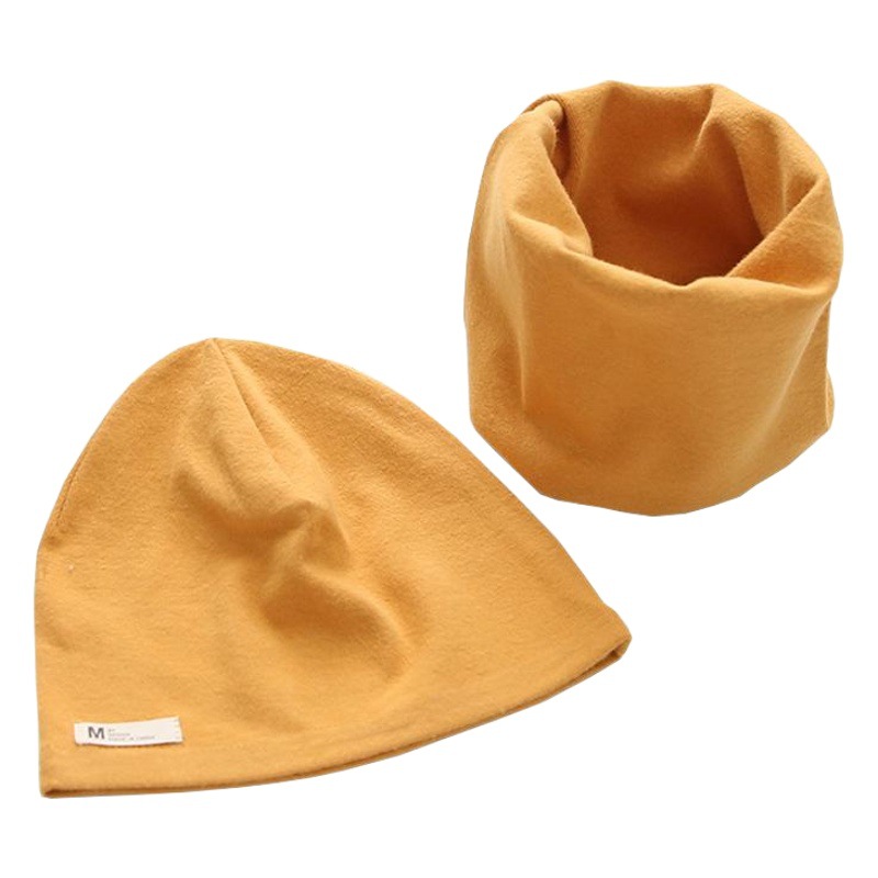 Double-Layered Baby Hat for Autumn and Winter, Pure Cotton Baby Hat for Newborn Boys and Girls, Solid Color Hat, Neck Scarf, and Drool Bib Two-Piece Set