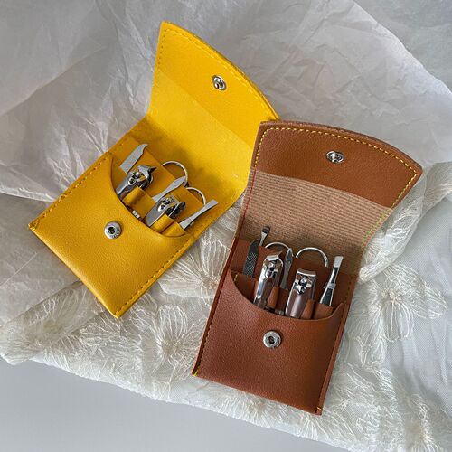 ins simple leather manicure set portable practical nail clipper nail polisher ear scoop eyebrow trimming gadget BH037