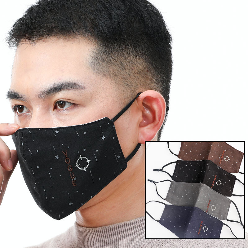 韩版秋冬季男士棉质绣花字母立体口罩双层保暖个性时尚骑行口罩男