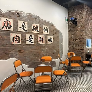 Hong Kong-style tea restaurant snack bar table and chair combination spicy hot food stall barbecue shop stainless steel folding chair commercial