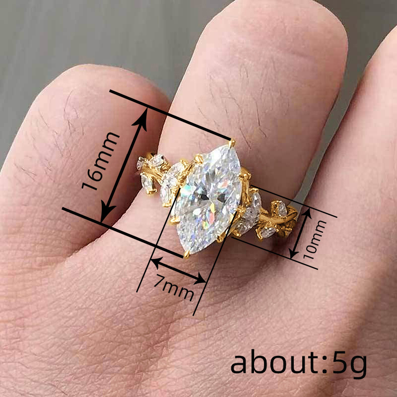 7g Weight 0.03µm Gold Plating Thickness Water Plating Gold Plating Process KC Golden Plated Plating Material Zircon Inlay Material Rings Classification 1 Piece Quantity Holiday, Daily Occasion Copper Material Leaf Pattern All Seasons Season Women's Gender Elegant, Novelty Style Claw Setting Craft Wholesale Jewelry Elegant Novelty Leaf Copper Zircon Rings 无