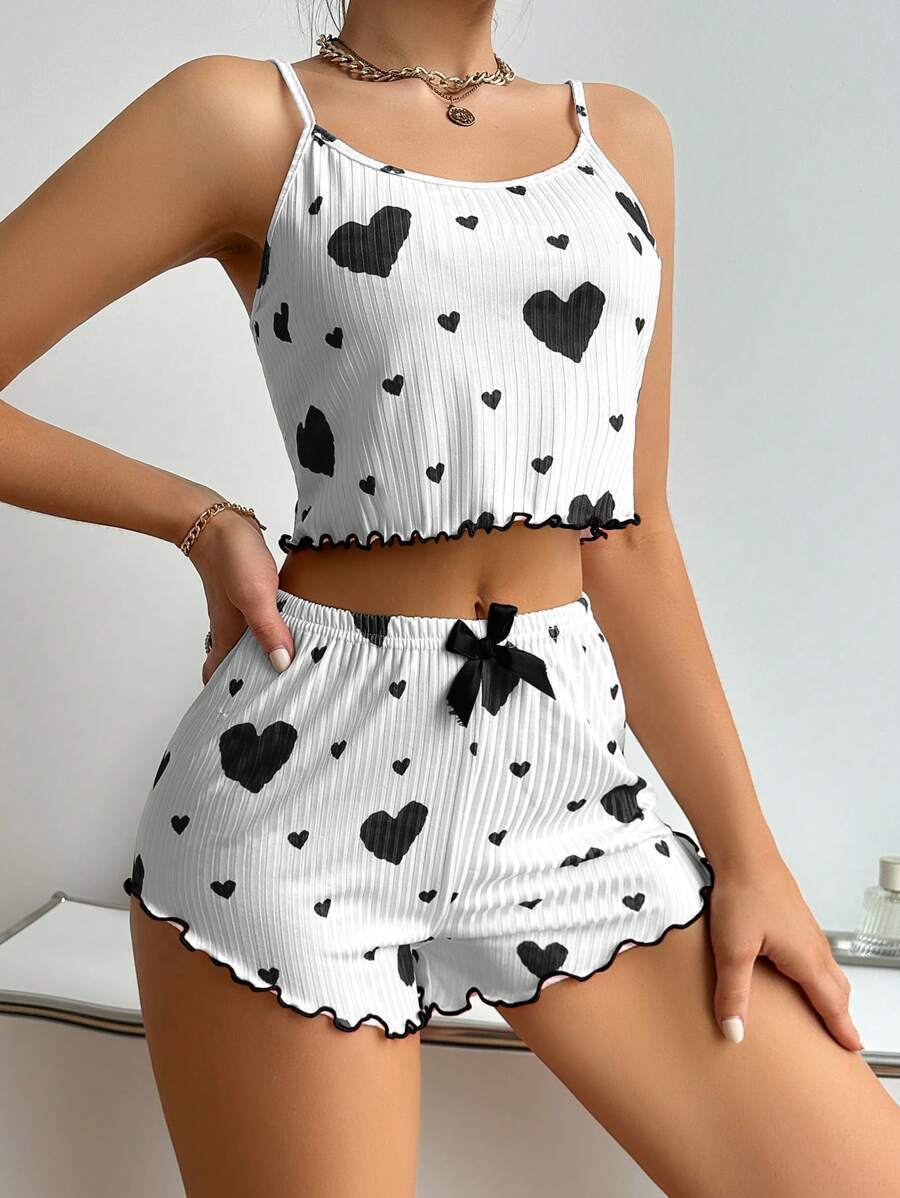 Sweet Style Home Women's Sweet Heart Shape Polyester Shorts Sets Pajama Sets