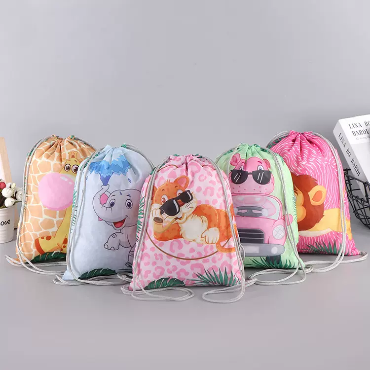 210D涤纶布袋3D印花抽绳书包袋束口背包袋定 制LOGO卡通动漫恐龙