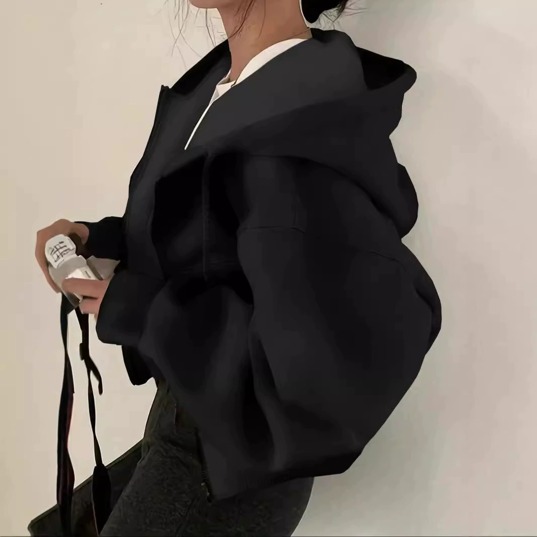 Женская толстовка с капюшоном 2024 осень трансграничная европейская и американская женская одежда новый свободный длинный рукав карман на молнии женский свитер