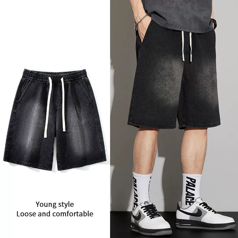 Мужские джинсовые шорты модного американского ретро-бренда, летние модные свободные универсальные прямые повседневные широкие шорты до колена для уличной одежды.