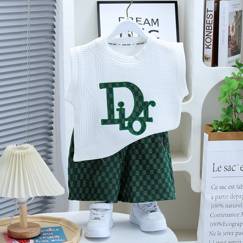 クロスボーダー子供服【刺繍モデル】男の子ベストスーツ新しい子供ネットセレブ服子供クールでハンサムな夏服|undefined