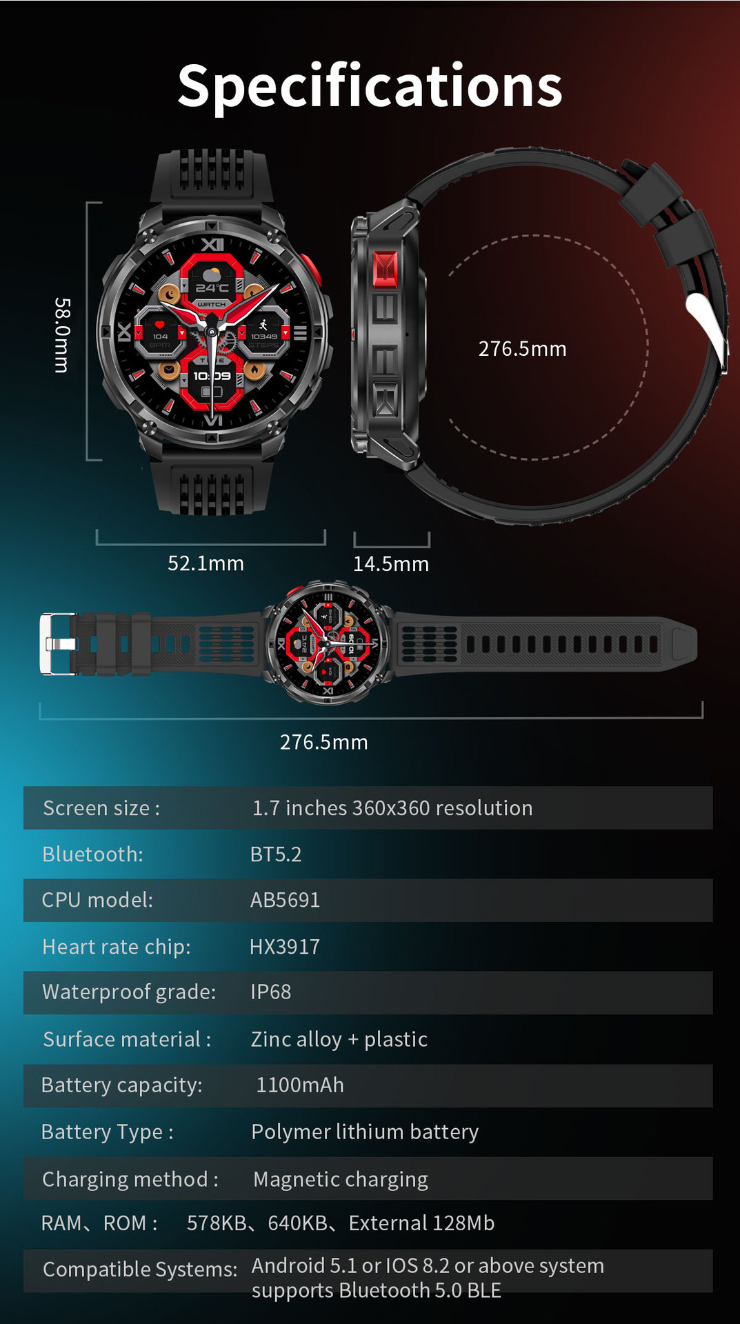 Smartwatch For Outdoor Sports With Calling Compass And Flashlight_voghion.com