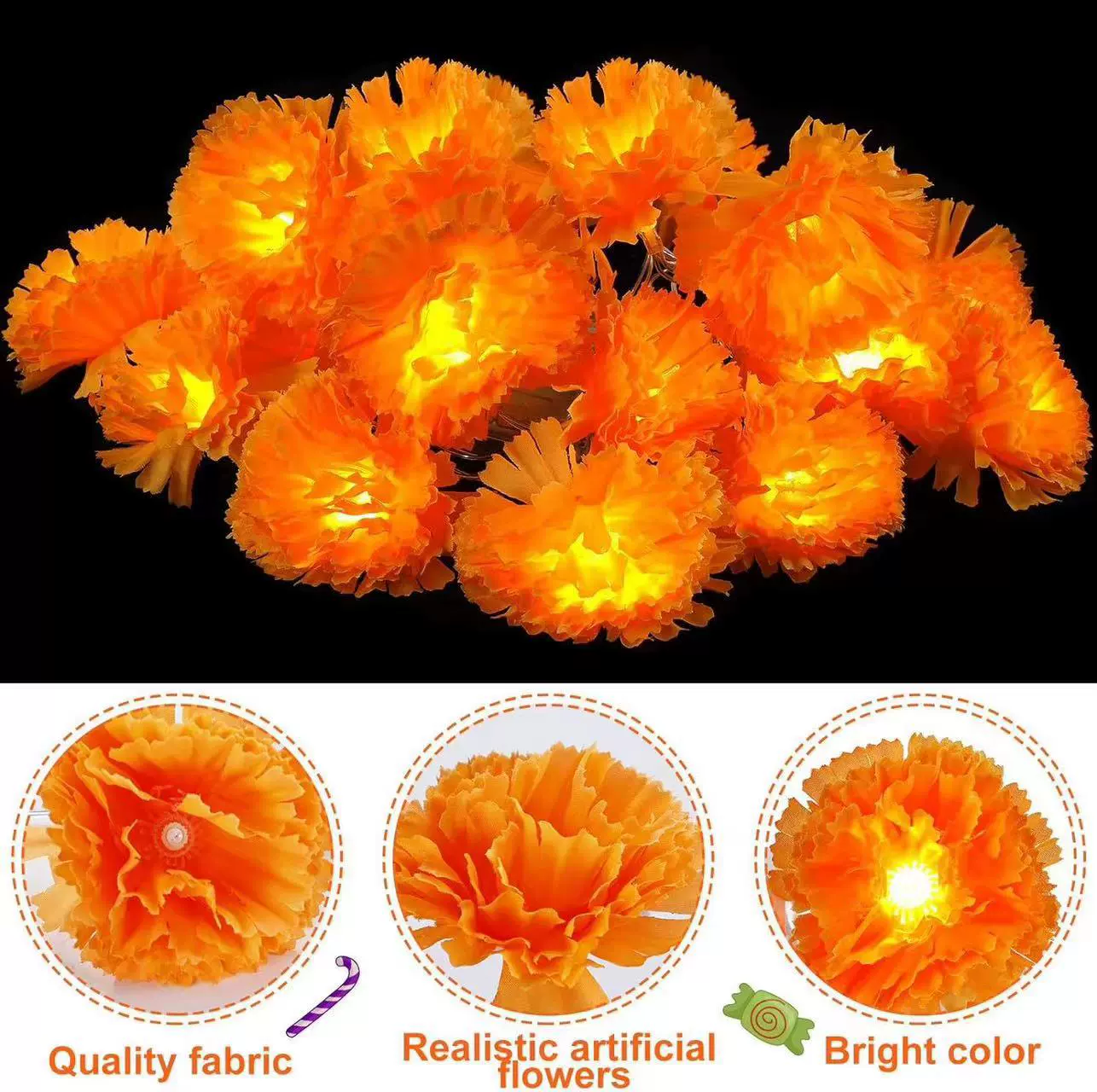 LED-гирлянда с лилиями Дали из chrysanthemum, солн flores, батарейный, длина 1,5 м или 3 м