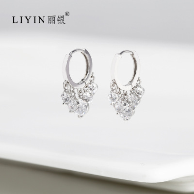 Li Silver Earrings Geometry tassels zircon Earrings Korean Edition Korean Light extravagance senior Earrings temperament Geometry Backing