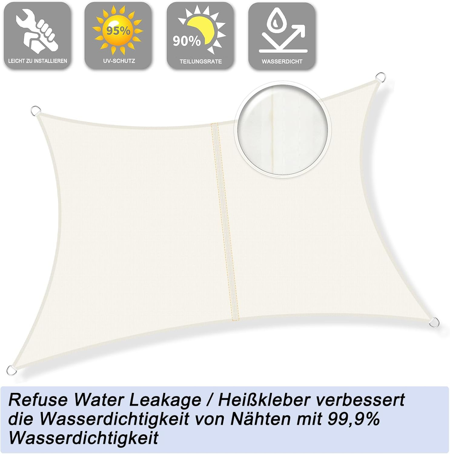 Waterproof Sunshade Sail, Sunshade and Rainproof Canopy, Rectangular Square Sunshade Cloth, Suitable for Outdoor Courtyards and Balconies