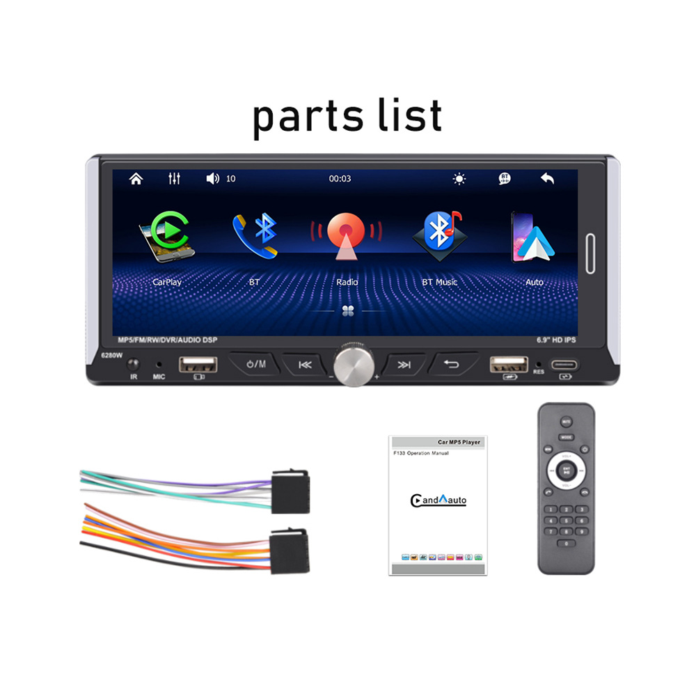 6.9inch Wireless Carplay Single-Core Ips Touch Screen Car Bluetooth Mp5 Player Dual USB Fast Charging 12V