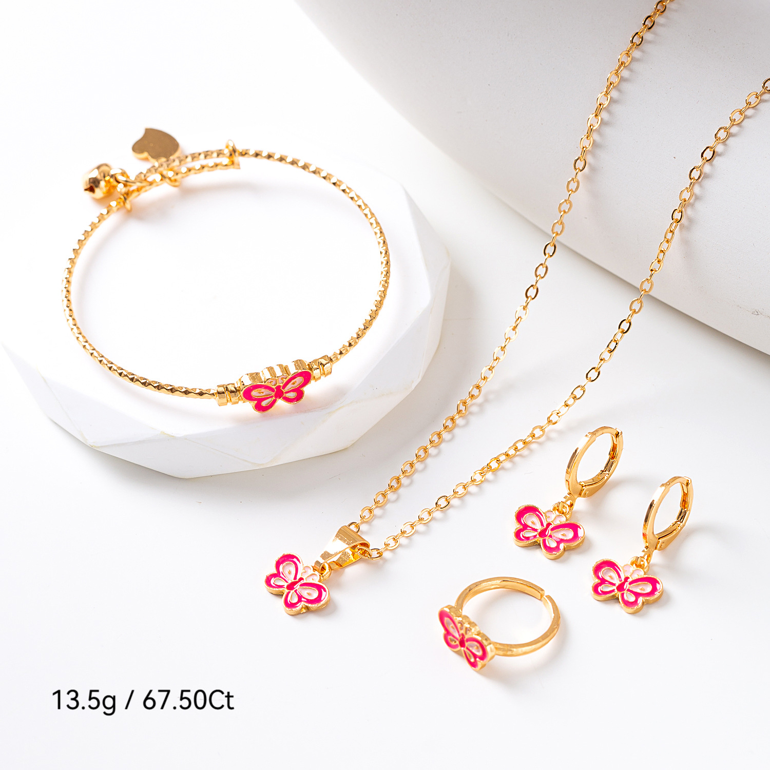 Moda infantil bronce dorado goteo de aceite conjunto de joyas mariposa Mickey anillo de dibujos animados collar pendientes brazalete joyas