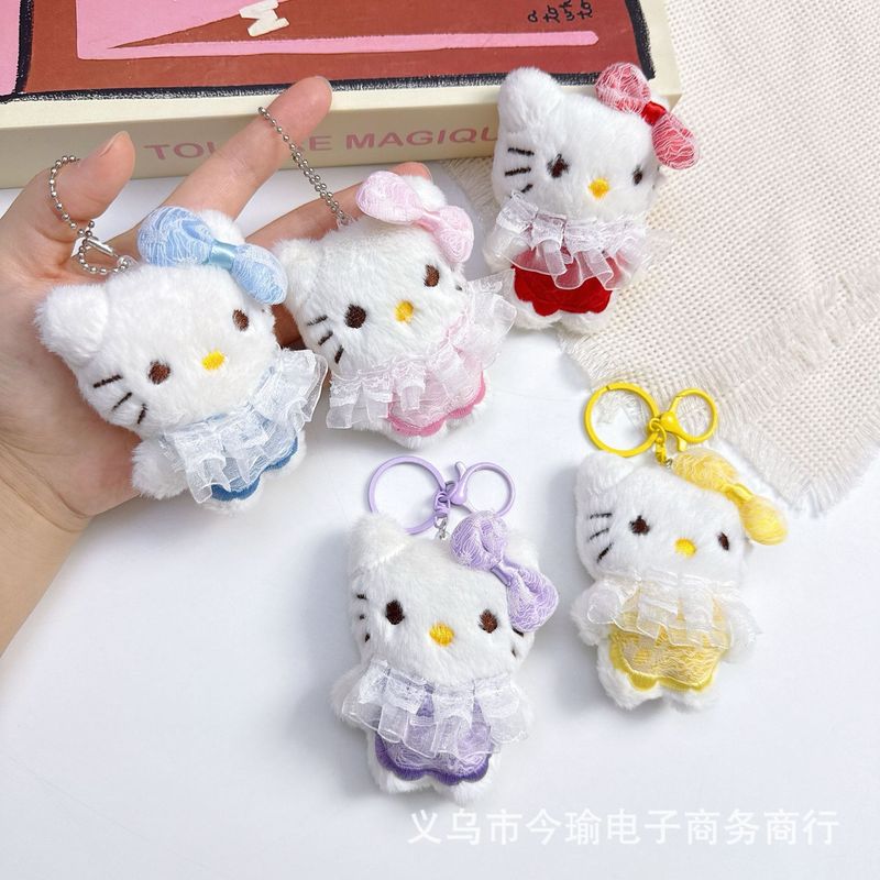 新款蕾丝裙KT猫毛绒配饰猫咪钥匙扣挂件服装包DIY饰品配件吱吱叫|undefined