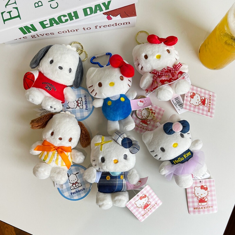 正版三丽鸥hellokitty毛绒挂件kt凯蒂猫小玩偶公仔钥匙扣书包挂饰|undefined