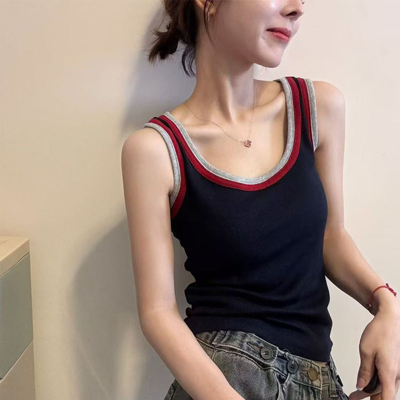 Factory Direct Sale] Summer New Color-Blocking Camisole for Women, Korean Fashion Slim Versatile Outerwear Top