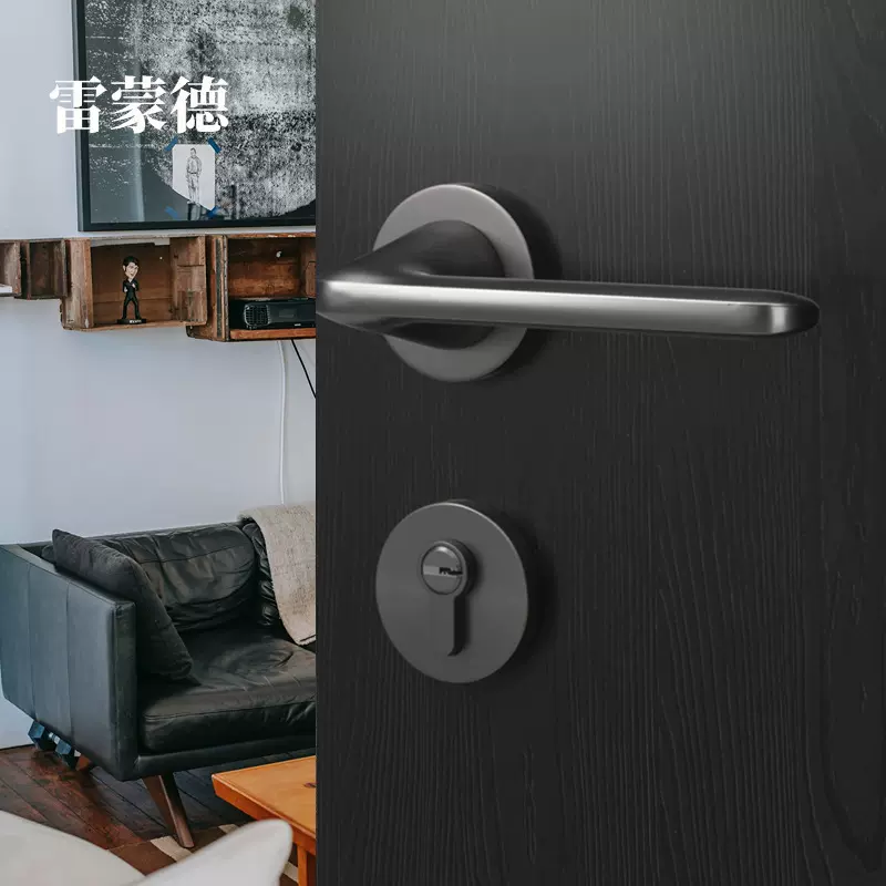 室内静音门锁枪灰色锌加铝分体锁锌合金静音门锁铜锁芯木门房门锁