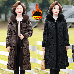 Internet celebrity plus size fur coat female mother wear large fur collar hooded leopard print coat double-sided wear middle-aged coat