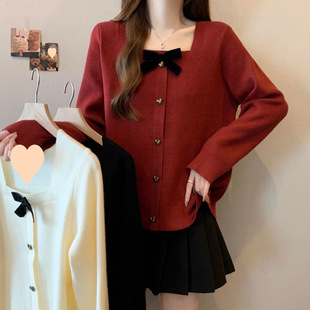 Plus Size Women's Bow Square Collar Long-Sleeved Shirt Women's Spring & Fall 2025 New Fat Loose Slimming Look Flesh-Covering Top