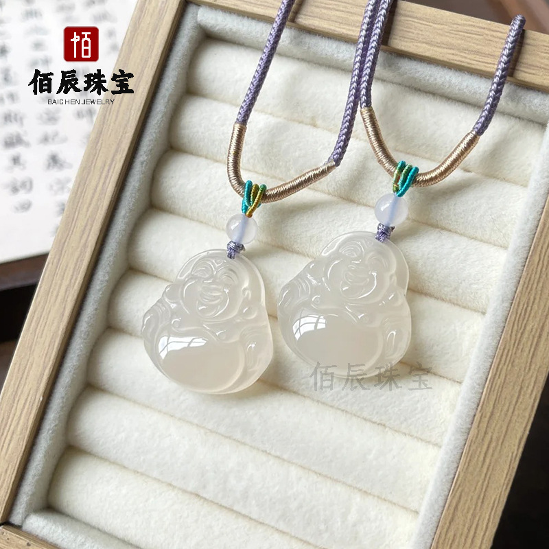玉髓吊坠弥勒佛挂件玛瑙大肚佛直播货源批发会销玉石礼品地摊货源