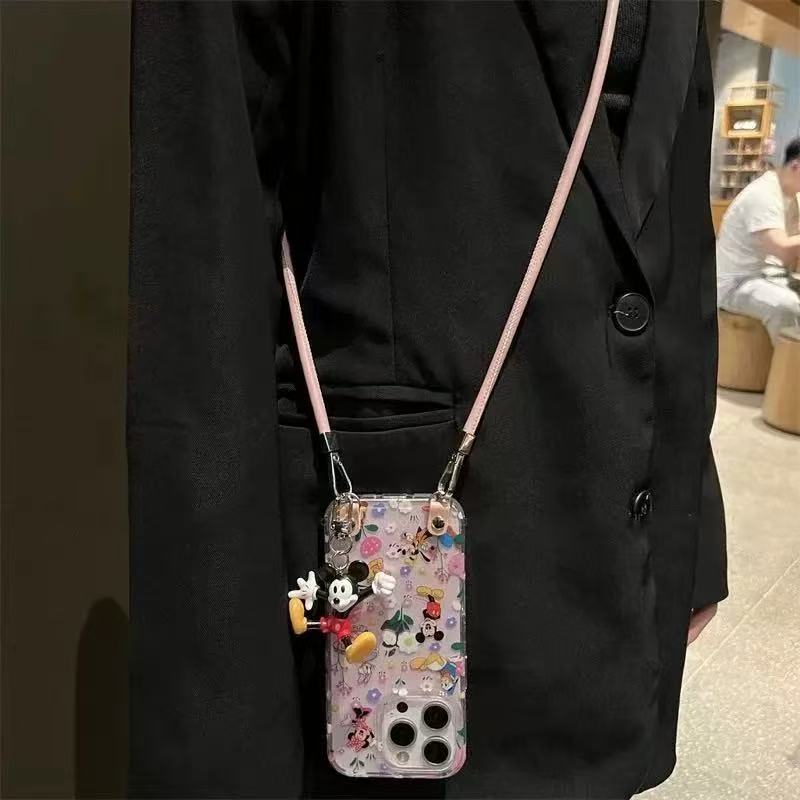 Lindo Mickey floral de dibujos animados para iPhone15 Apple 16ProMax cuero diagonal 14 funda para teléfono 13 hembra 16