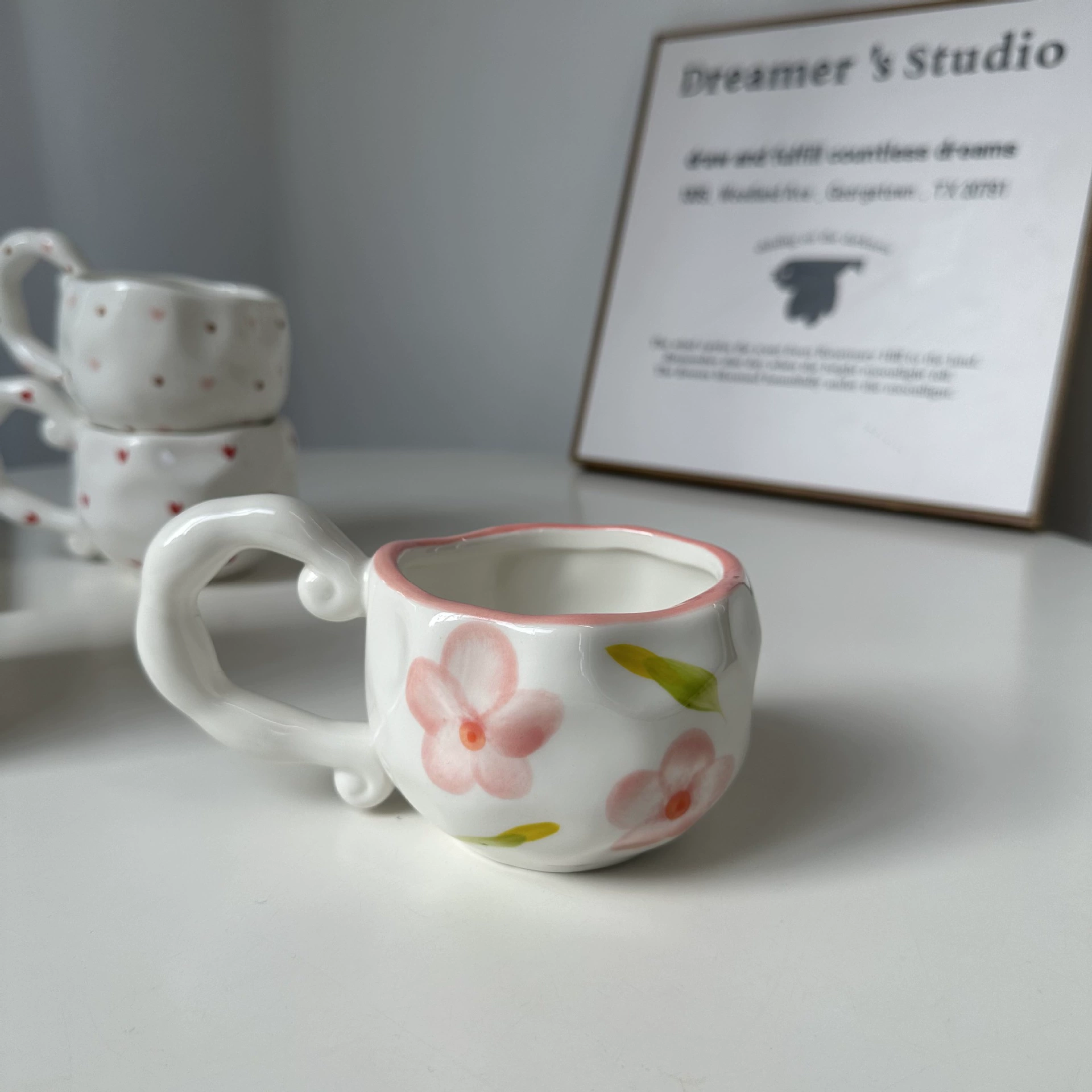 hand-painted ceramic coffee cup, francе retro из стиля, 300 мл, неравномерный милый дизайн