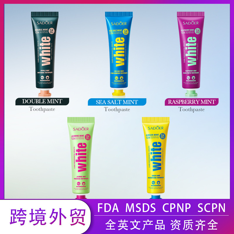 All-English Sadoer Jasmine Mint Fresh Toothpaste for Cleaning Teeth, Clean Teeth Toothpaste, Cross-Border Foreign Trade Wholesale