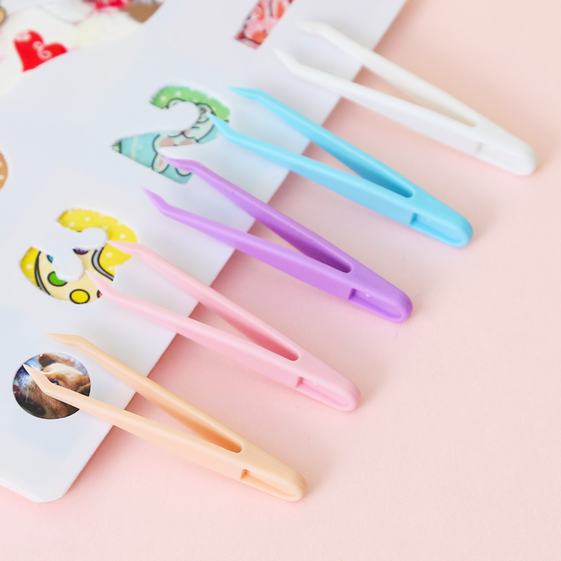 6厘米塑料镊子彩色粉色直头手账咕咔加硬镊子diy文具胶带镊子