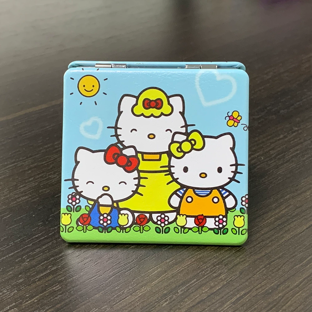 Handheld Folding Mirror (Hello Kitty) Cute Custom Print, Compact 7.1×6.7 cm for Students