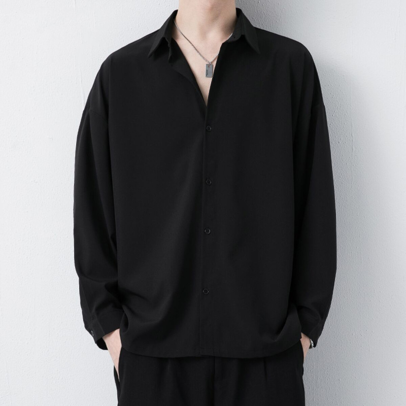 Men's Shirt Long-Sleeved No-Iron Korean Style Trendyy Spring & Fall Casual Jacket Dk Uniform Loose Abstinence Black and White Shirt
