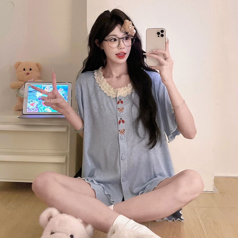 Modal Pajamas Women's Summer Sweet Ins Style Short-sleeved Shorts Small Girl's Home Clothes suit Outer Wear Modal Pajamas Women's Summer Sweet Ins Style Short-sleeved Shorts Small Girl's Home Clothes suit Outer Wear