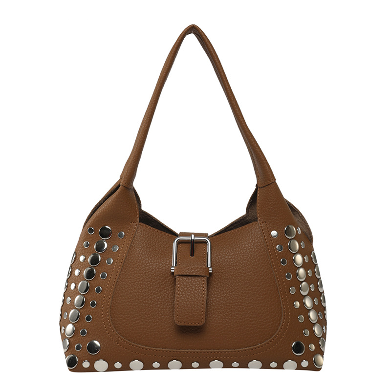 Bolso de axila con textura transfronteriza 2025 primavera y verano nuevo bolso femenino bolso retro con patrón de lichi bolso de hombro con remaches personalizado