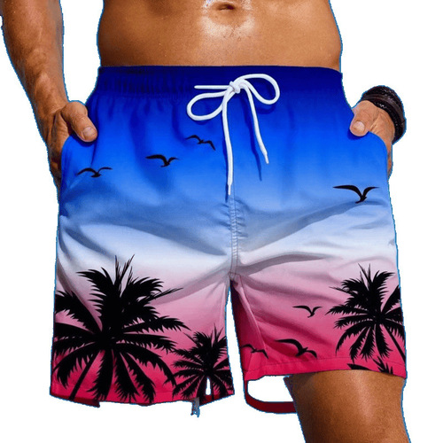 Retro Plant Pattern Beach Shorts for Men Coconut Tree 3D Swim Trunks Summer Hawaiian Shorts Loose Board