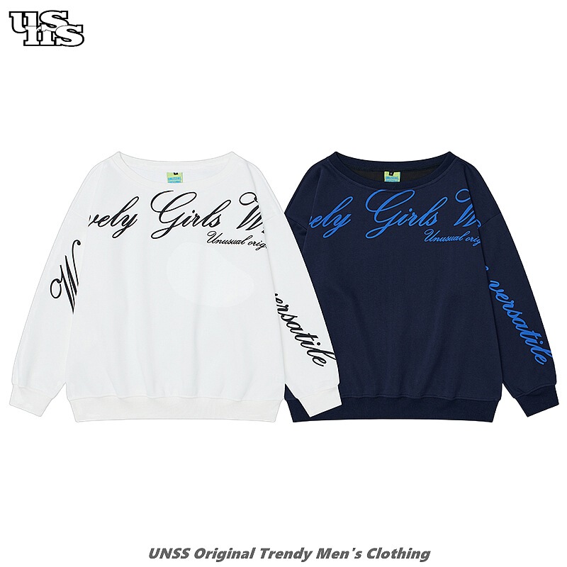 Unss High Street Personalized Letter Logo Printed Pullover Wide Collar Sweatshirt National Trend Autumn Couple Style Long-Sleeved T-Shirt for Men Unss High Street Personalized Letter Logo Printed Pullover Wide Collar Sweatshirt National Trend Autumn Couple Style Long-Sleeved T-Shirt for Men