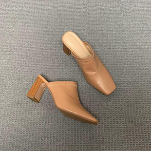 Slippers Women's Summer Outfit 2024 Summer New Fashion Women's Shoes Thick Heel Non-slip All-match High Heel Baotou Half Slippers
