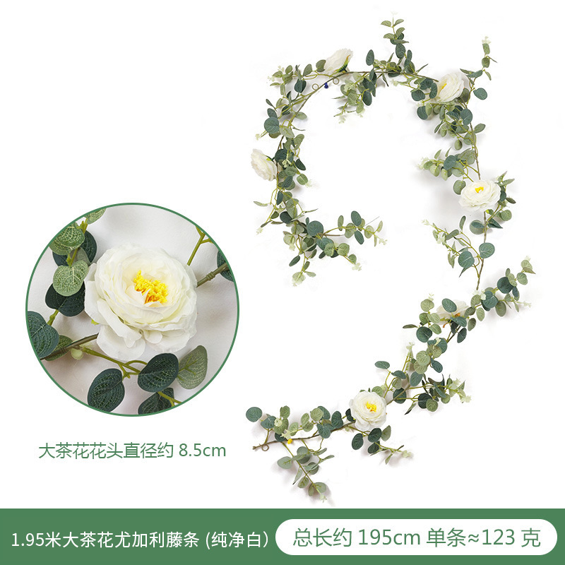 Amazon eucalipto Rose vid boda decoración del hogar artificial peonía Camelia dinero hoja flor artificial vid