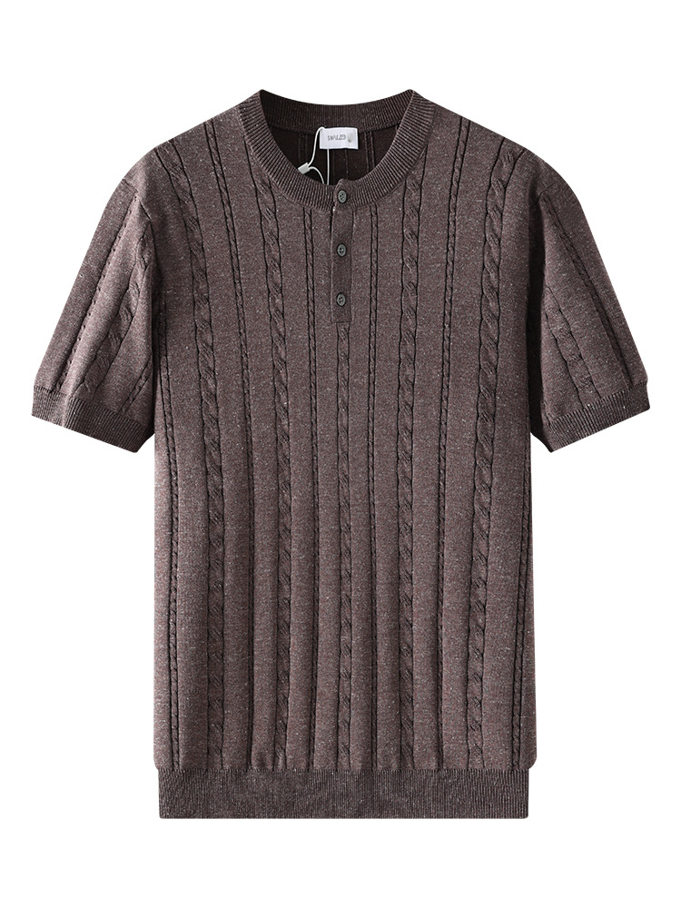2026 nuevo estilo de hombre de punto de manga corta chaqueta de cuello de Henry ligera de negocios casual de alta calidad ropa de hombre