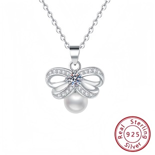 Hot S925 Sterling Silver Women's Clavicle Necklace Light Luxury Full Diamond Bow Personality Elegant Banquet Pendant