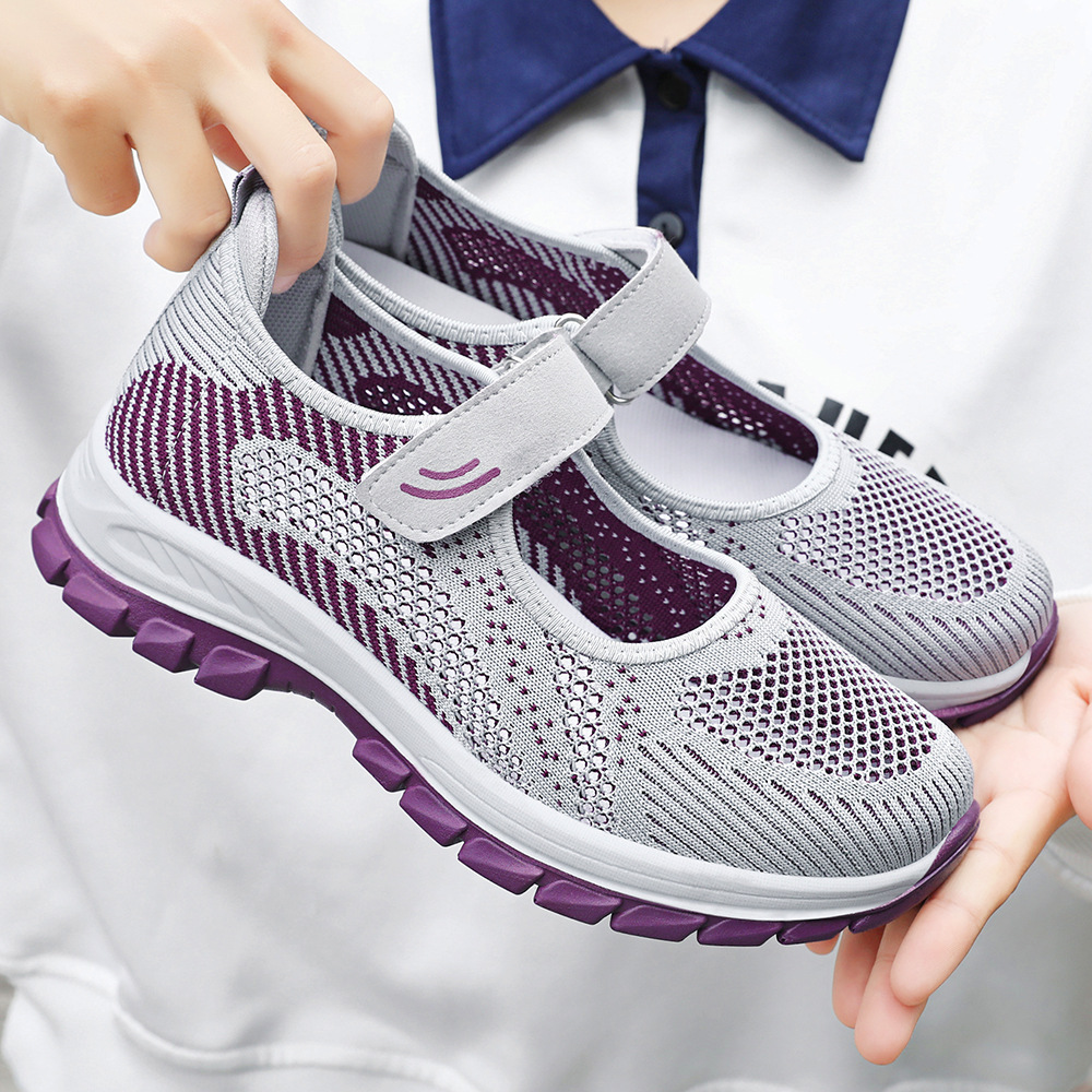 Zapatos de Mujer, Zapatos de Verano de Malla Transpirable, Ligeros, con Suela Suave, para Madres de Mediana Edad y Mayores, con Velcro, Venta al por Mayor Internacional