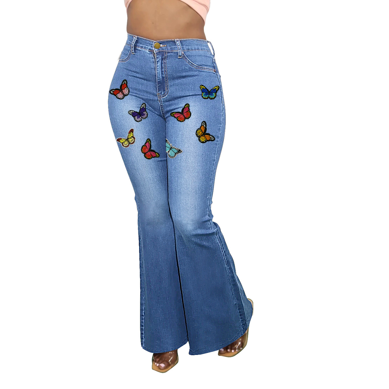 Micro-Elastic Embroidery Painting Bootcut Jeans NSWL116470