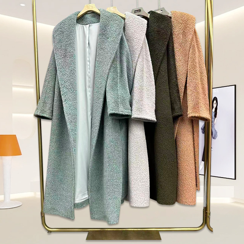 新款简约时尚宽松长款毛呢外套气质名媛保暖翻领上衣外套厂家供应