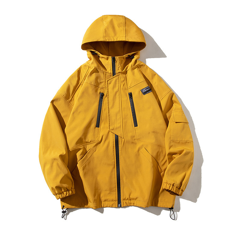 2023 autumn solid color windproof hooded casual plus size jacket jacket dark access control multi-zipper oblique pocket jacket