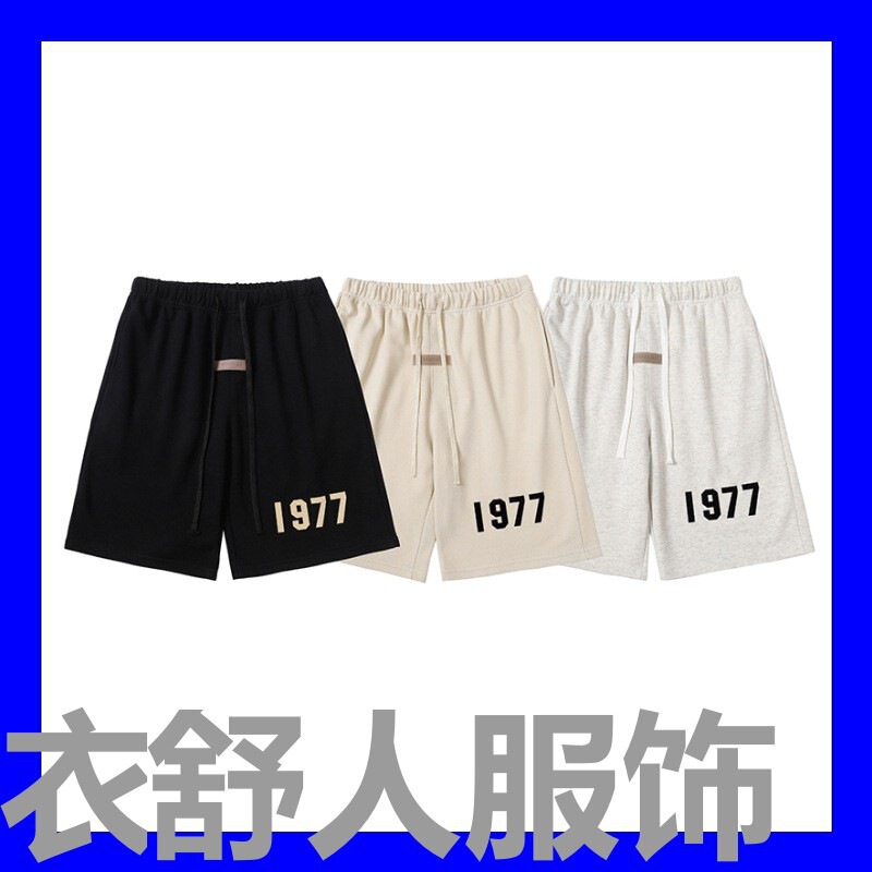 Essentials Shorts Fog High Street Trendy Brand 1977 Flocked Letter Five-Point Sports Pants Ins Summer Unisex