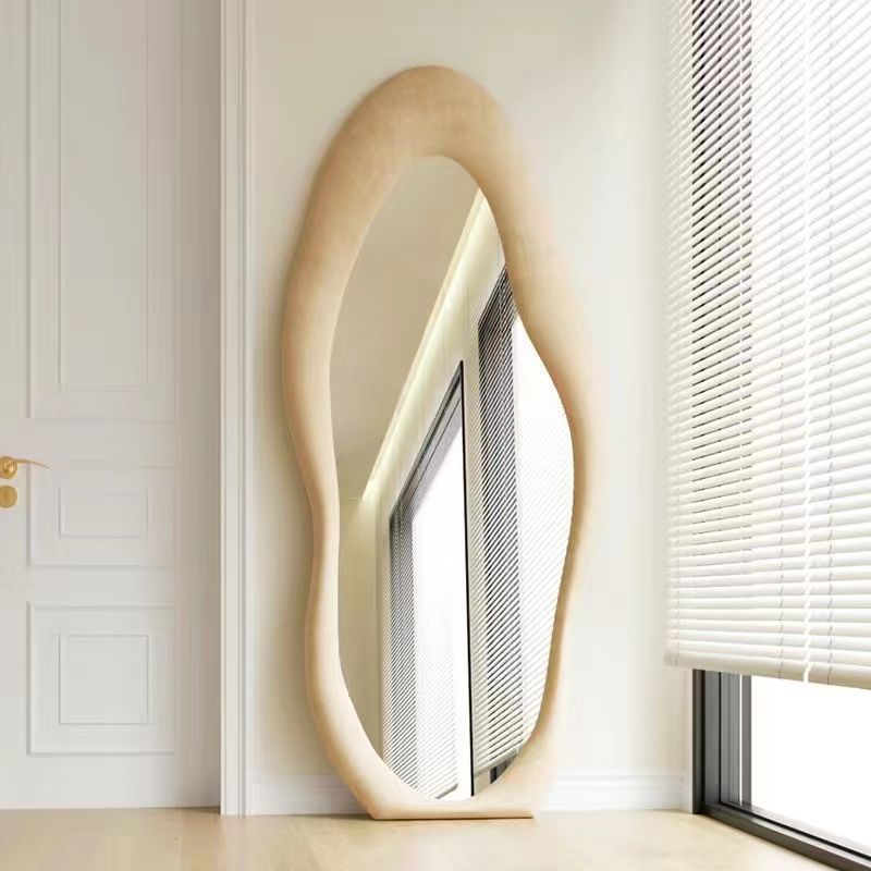 Espejo de cuerpo entero de viento crema Espejo de suelo Espejo de prueba Nórdico Colgar pared dormitorio sala de estar Espejo de vestir nubes de forma extraña image 7