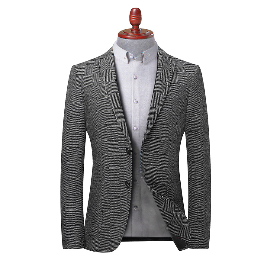 品牌男士羊毛单西2024秋冬修身格子男式外套免烫抗皱休闲男装西服