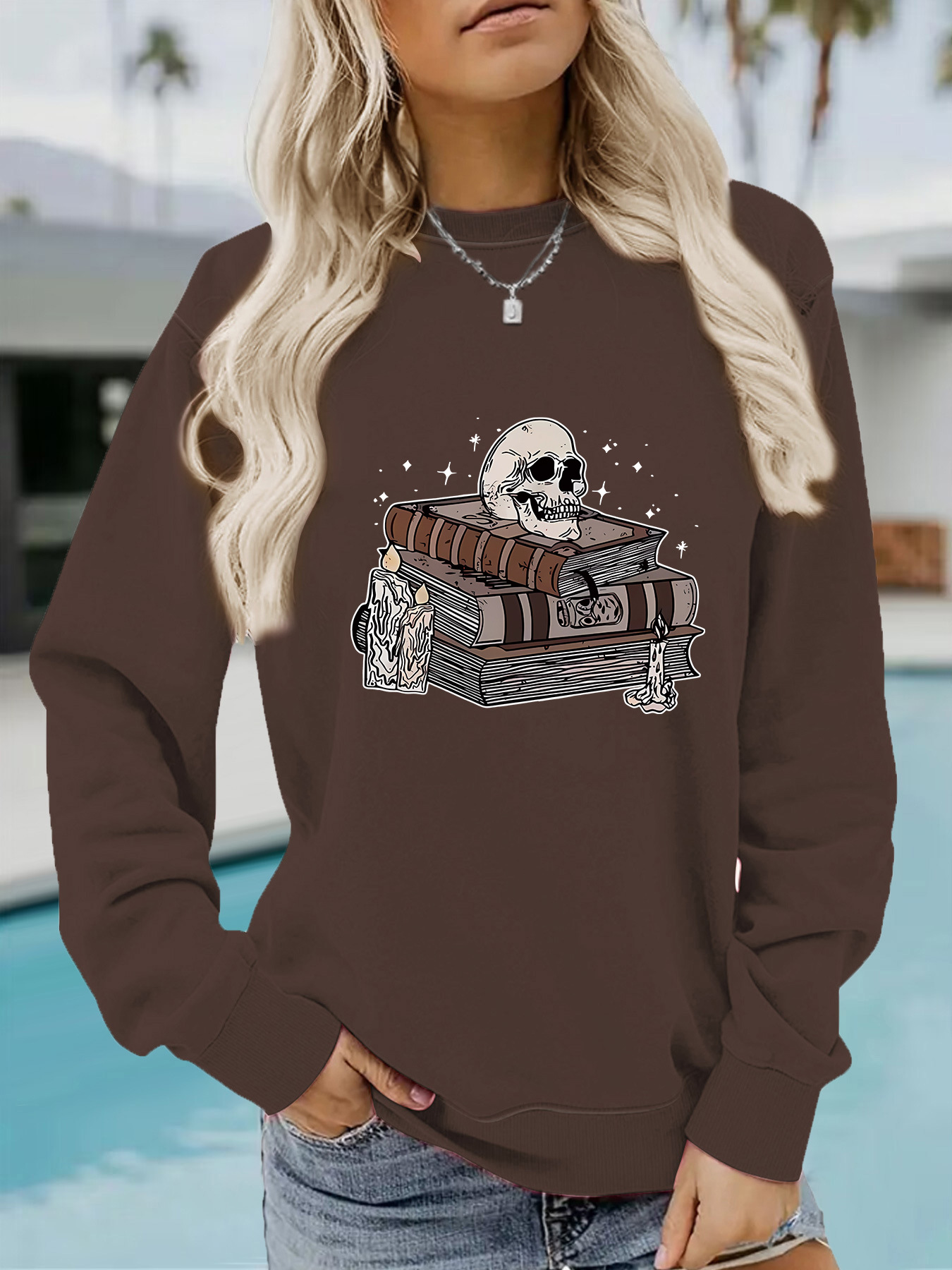 Women's Sweatshirt With Halloween Print Long Sleeve Pullover_voghion.com