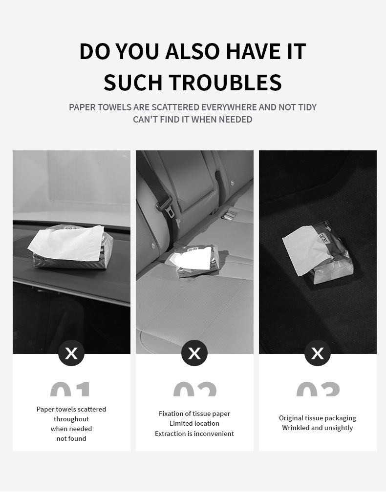Cross-Border 3W Car-Mounted Tissue Box, Hanging Silicone Seat Tissue Storage Box Set, In-Car Center Console Armrest Tissue Box