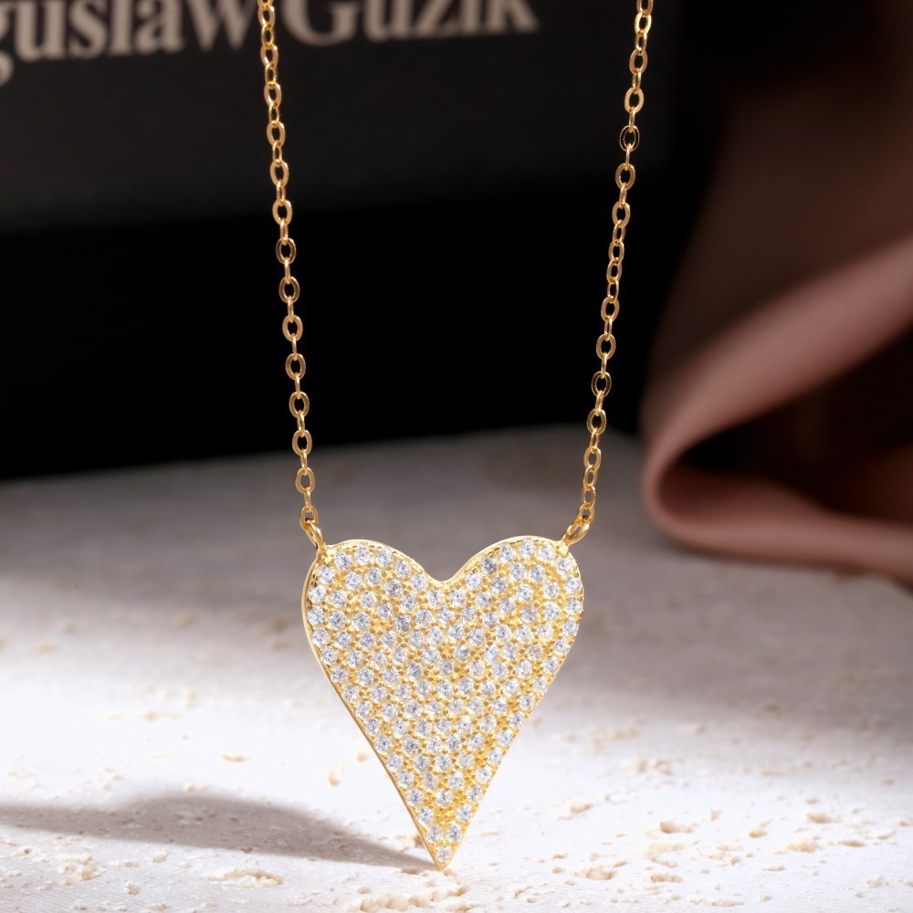 Fashion Heart Shape Silver Plating Inlay Zircon Necklace 1 Piece