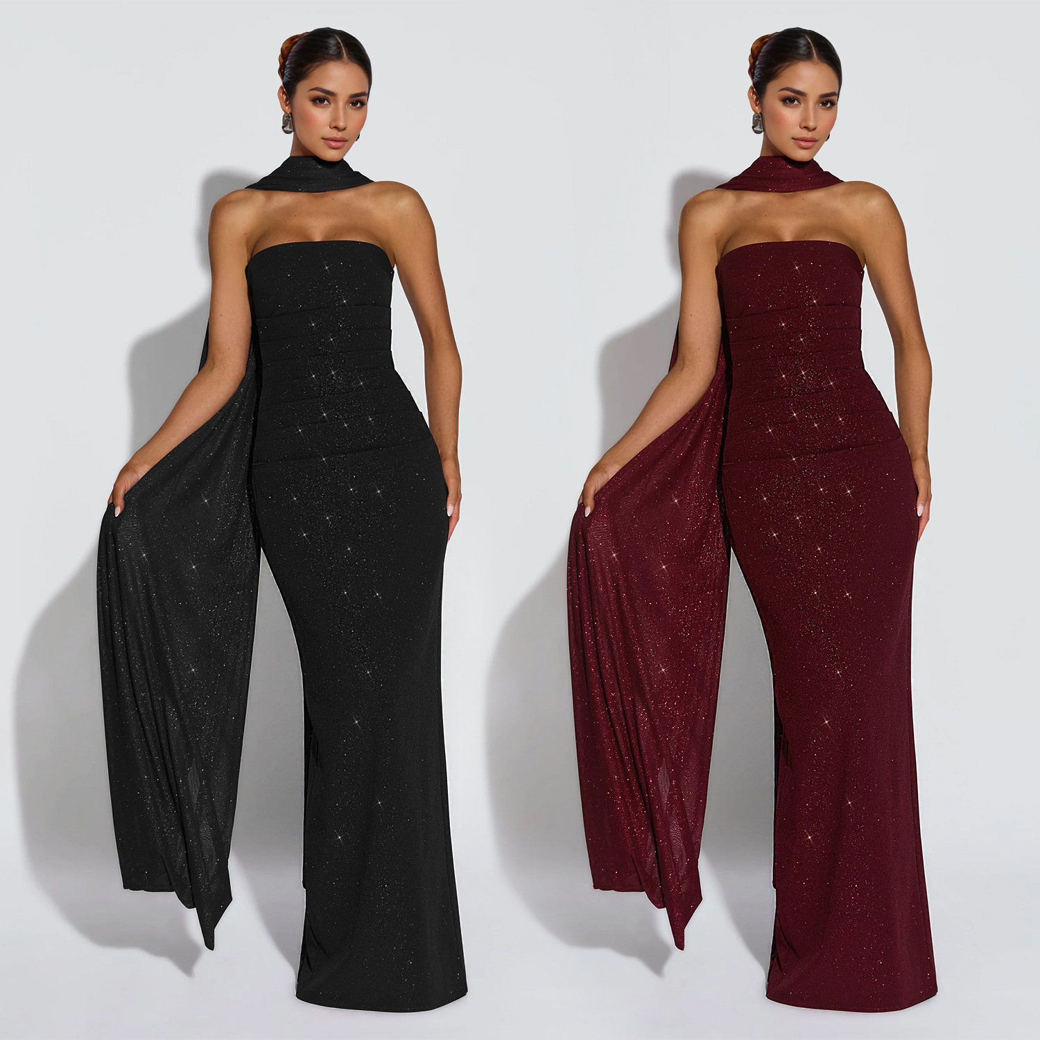 C7635 Aliexpress transfronterizo amazon ropa de moda europea y americana de mujer sexy con un pecho brillante vestido de cadera abierta